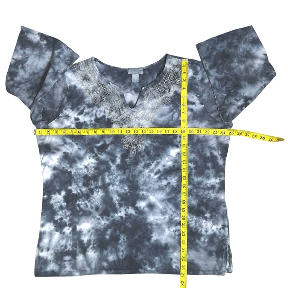 Company One Tie Dye Women Cotton Top 3/4 Sleeve Embroidery V Neck Blue Plus 2X - Picture 4 of 16